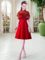 Glorious Cap Sleeves Knee Length Lace Zipper Prom Dress with Red