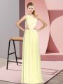 Exceptional Yellow Empire Ruching Dress for Prom Lace Up Chiffon Sleeveless Floor Length