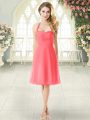Perfect Watermelon Red Sleeveless Chiffon Zipper Evening Dress for Prom and Party