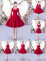 Customized Ruching Quinceanera Court Dresses Red Zipper 3 4 Length Sleeve Knee Length