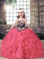 Sleeveless Embroidery and Ruffles Lace Up Little Girl Pageant Dress