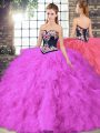 Beauteous Floor Length Fuchsia 15 Quinceanera Dress Tulle Sleeveless Beading and Embroidery