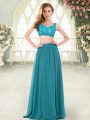 Smart Teal Straps Zipper Beading and Lace Evening Dress Sleeveless