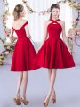 Ideal Straps Sleeveless Wedding Party Dress Knee Length Ruching Red Satin