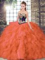 Sweetheart Sleeveless Vestidos de Quinceanera Floor Length Beading and Embroidery Orange Red Organza