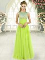 Yellow Green Sleeveless Floor Length Beading Side Zipper Prom Dress