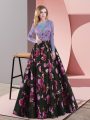 Scoop Long Sleeves Prom Party Dress Floor Length Embroidery Multi-color Printed