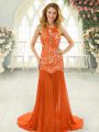 Free and Easy Backless Homecoming Dress Orange Red for Prom and Party with Lace Brush Train