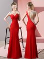 Red Sleeveless Beading and Pick Ups Floor Length Prom Dress