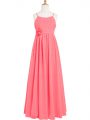 Watermelon Red Scoop Neckline Pleated and Hand Made Flower Prom Dresses Sleeveless Zipper
