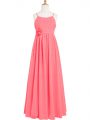 Watermelon Red Scoop Neckline Pleated and Hand Made Flower Prom Dresses Sleeveless Zipper