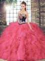 Affordable Hot Pink Sleeveless Tulle Lace Up Ball Gown Prom Dress for Sweet 16 and Quinceanera