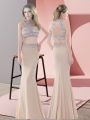 Floor Length Champagne Custom Made High-neck Sleeveless Backless