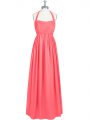 Modest Ruching Prom Party Dress Watermelon Red Zipper Sleeveless Floor Length
