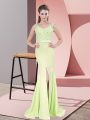 Comfortable Yellow Green V-neck Neckline Beading and Lace Prom Evening Gown Sleeveless Zipper
