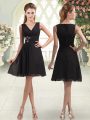 Most Popular Black Chiffon Zipper V-neck Sleeveless Mini Length Dress for Prom Beading