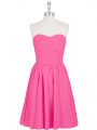 Fantastic Sleeveless Mini Length Ruching and Pleated Zipper Homecoming Dress with Hot Pink