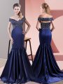 Best Selling Sleeveless Sweep Train Beading Zipper Prom Gown