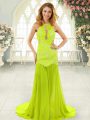 Scoop Sleeveless Dress for Prom With Brush Train Lace Yellow Green Chiffon