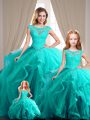 Aqua Blue Cap Sleeves Lace Up 15 Quinceanera Dress for Sweet 16 and Quinceanera
