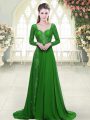 Custom Designed Long Sleeves Sweep Train Beading Backless Prom Dresses