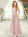 Traditional Pink Sleeveless Chiffon Criss Cross Evening Dress for Prom and Party