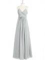 Floor Length Grey Dress for Prom Spaghetti Straps Sleeveless Backless
