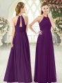 Purple Empire Ruching Dress for Prom Zipper Chiffon Sleeveless Floor Length