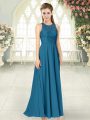 Lace Prom Dress Teal Backless Sleeveless Floor Length