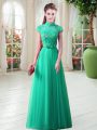 Floor Length Green Homecoming Dress Cap Sleeves Appliques
