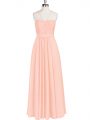 Glittering Floor Length Zipper Prom Dresses Pink for Prom and Party and Military Ball with Ruching