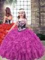 Fuchsia Sleeveless Embroidery and Ruffled Layers Floor Length Little Girl Pageant Gowns