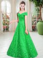 Popular Green Lace Lace Up Prom Gown Sleeveless Floor Length Beading