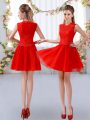 High End Red High-neck Neckline Lace Dama Dress Sleeveless Zipper