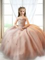 Floor Length Pink Child Pageant Dress Tulle Sleeveless Beading and Appliques