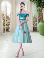 Tea Length Lace Up Prom Dresses Aqua Blue for Prom and Party with Appliques