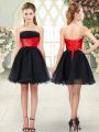 Flare Black A-line Strapless Sleeveless Organza Mini Length Lace Up Beading Prom Dress