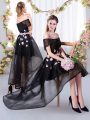 Black Off The Shoulder Appliques Quinceanera Court Dresses Short Sleeves