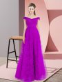 Attractive Off The Shoulder Sleeveless Lace Up Beading and Lace Dress for Prom in Purple