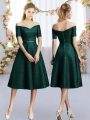 Pretty Tea Length A-line Short Sleeves Dark Green Bridesmaid Dresses