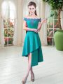 Ideal Teal Off The Shoulder Neckline Appliques Prom Evening Gown Sleeveless Zipper