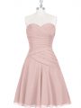 Custom Fit Pink Zipper Dress for Prom Ruching and Pleated Sleeveless Mini Length