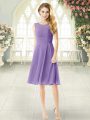 Ruching Dress for Prom Lavender Zipper Sleeveless Knee Length
