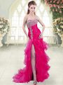New Arrival Fuchsia Lace Up Sweetheart Beading and Ruffled Layers Dress for Prom Organza Sleeveless Brush Train