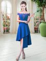 Off The Shoulder Sleeveless Satin Prom Party Dress Appliques Zipper