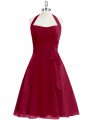 Pretty A-line Homecoming Dress Wine Red Halter Top Chiffon Sleeveless Knee Length Zipper