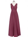 Ruching Dress for Prom Burgundy Zipper Sleeveless Floor Length