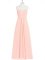 Modest Sweetheart Sleeveless Dress for Prom Floor Length Lace and Appliques Pink Chiffon