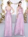 Custom Designed Floor Length Empire Sleeveless Lavender Bridesmaid Dress Lace Up