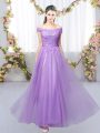 Trendy Lavender Sleeveless Floor Length Lace Lace Up Bridesmaid Dresses